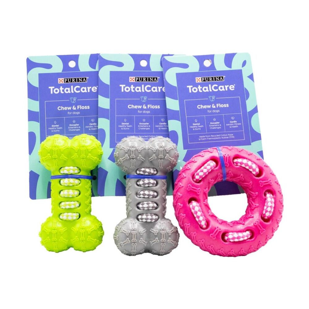 6PK Purina Total Care Chew And Floss Soft Rubber Dog Toy Assorted
