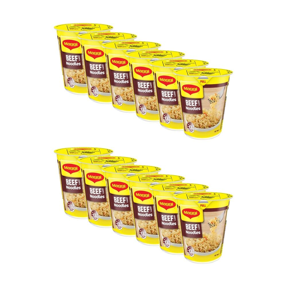 12PK Maggi Instant Noodle Cup Beef Flavoured Ready To Eat Snack 58g