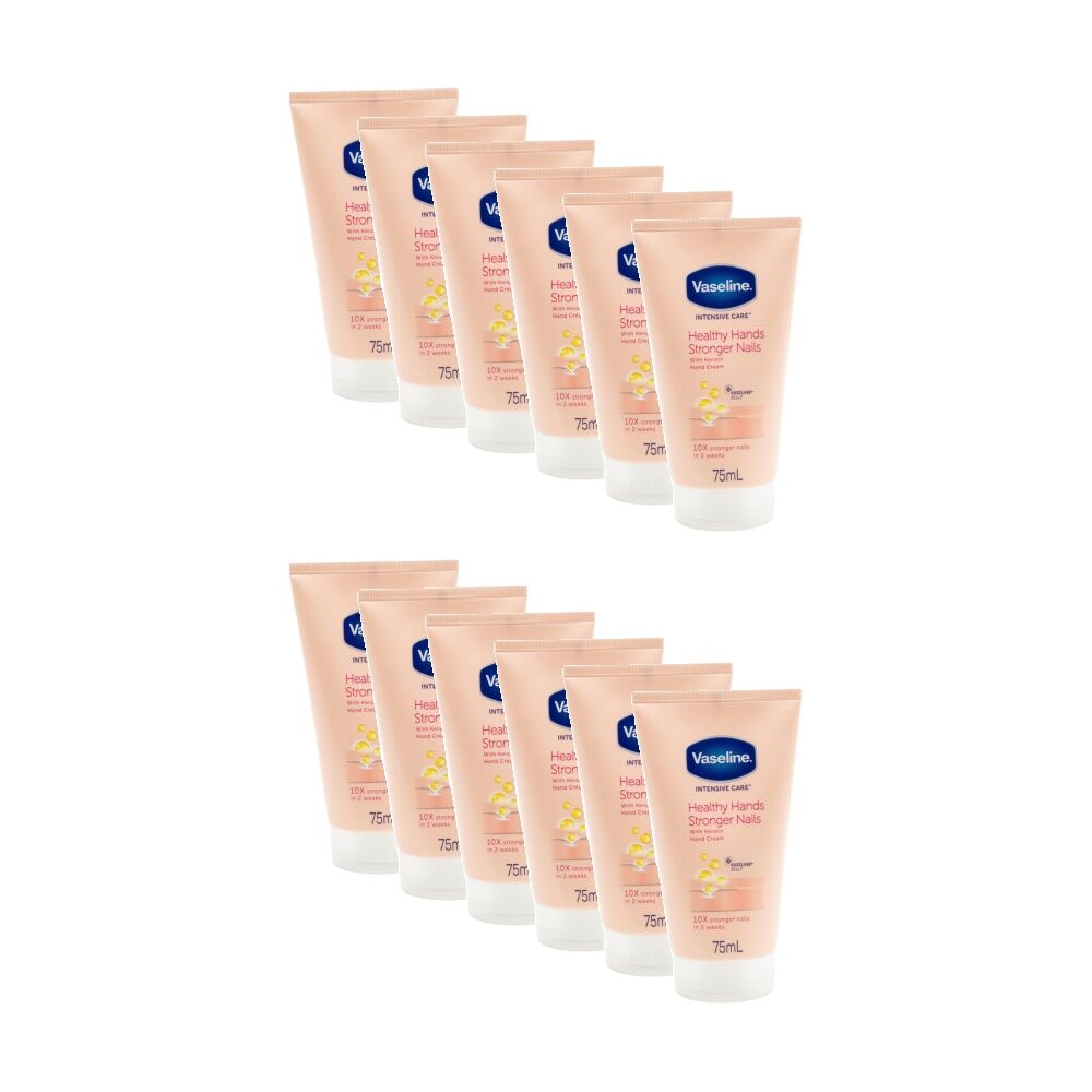 12PK Vaseline Intensive Care Healthy Hands Stronger Nails Hand Cream 75ml