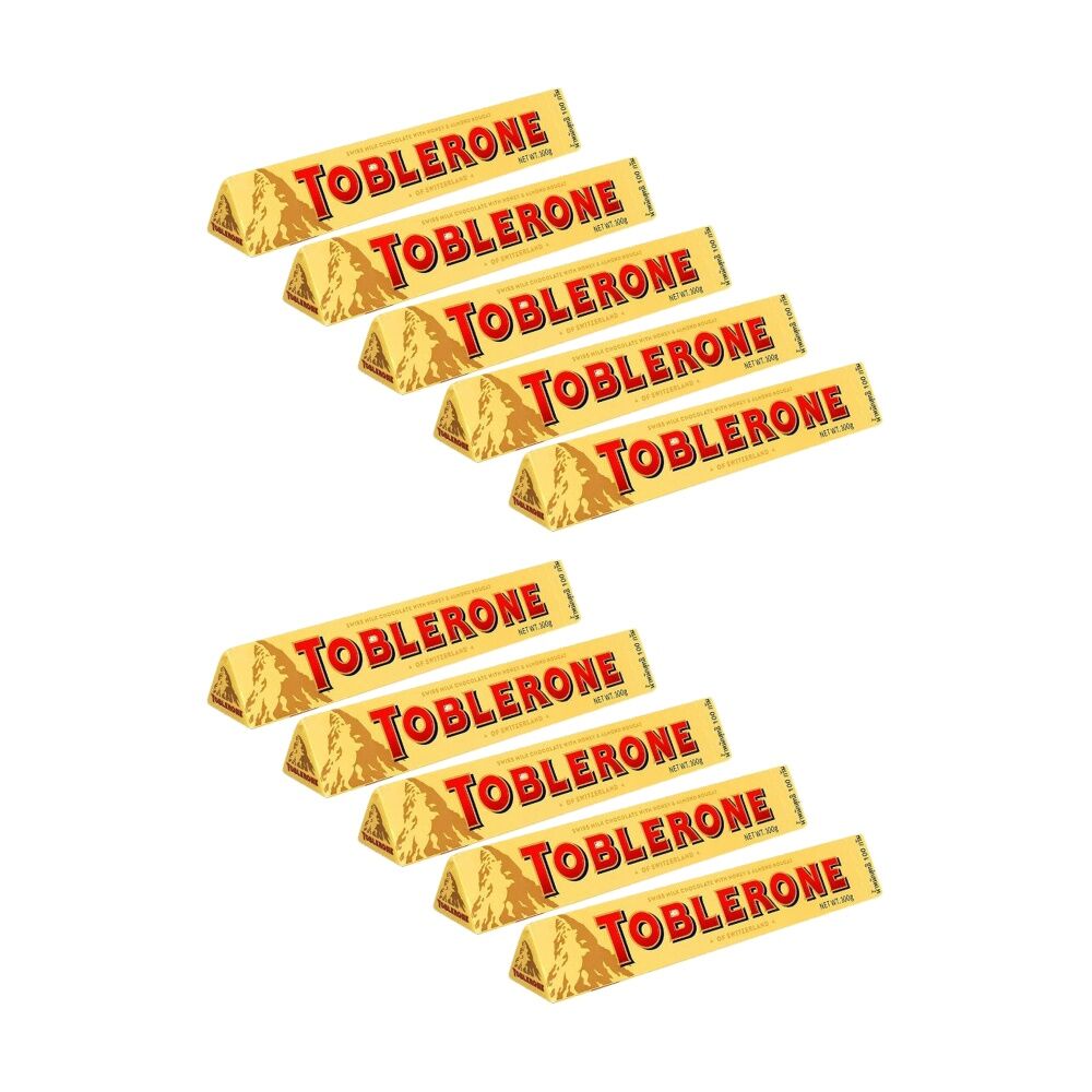 10PK Toblerone Original Swiss Milk Chocolate Block Honey & Almond Nougat 100g