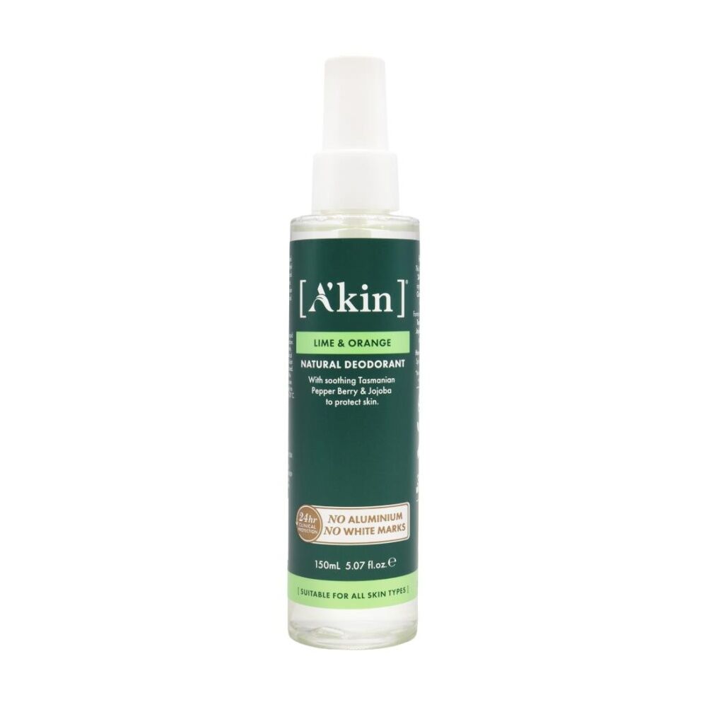 6PK Akin Deodorant Natural Lime & Orange 150mL Refreshing Citrus Scented Spray