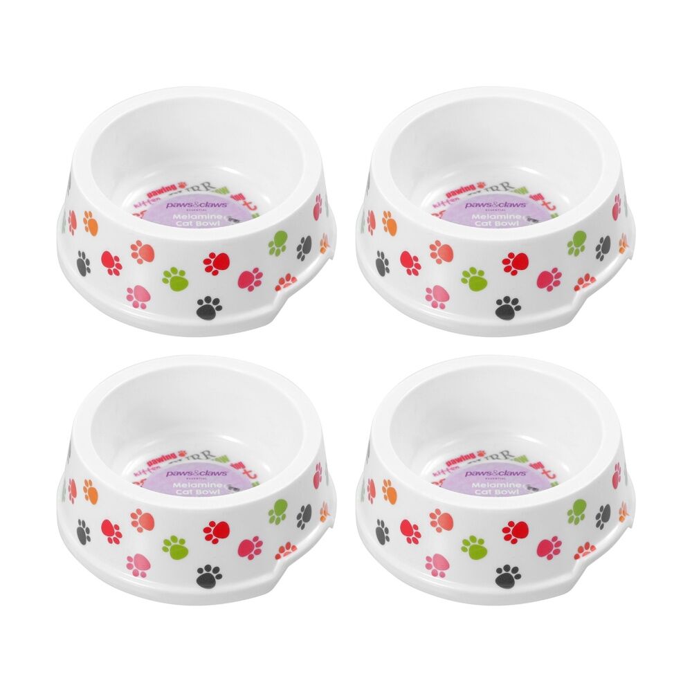 4PK Paws And Claws Printed Melamine Pet Cat Bowl Assorted 14.5x5.5cm 200ml