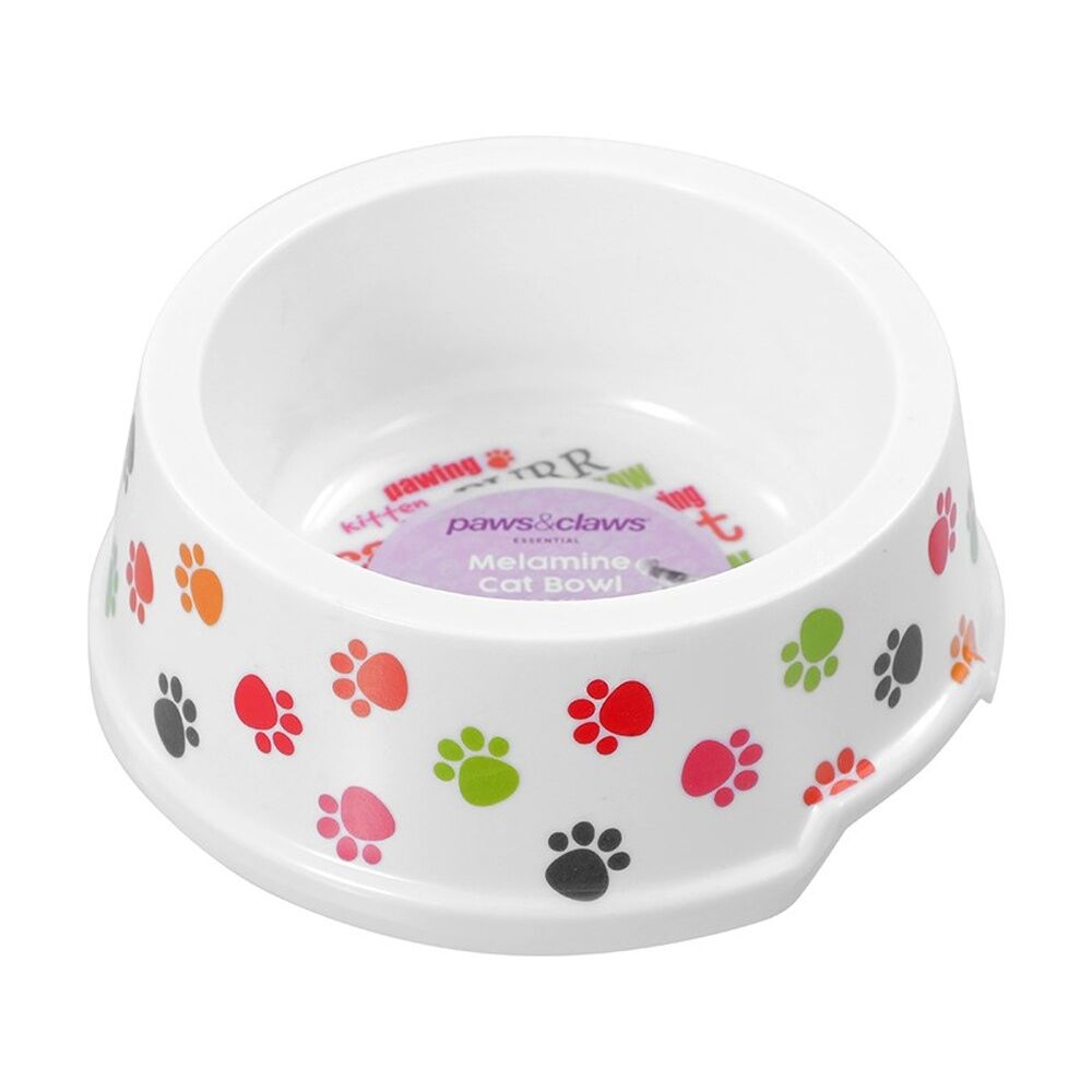 8PK Paws And Claws Printed Melamine Pet Cat Bowl Assorted 14.5x5.5cm 200ml