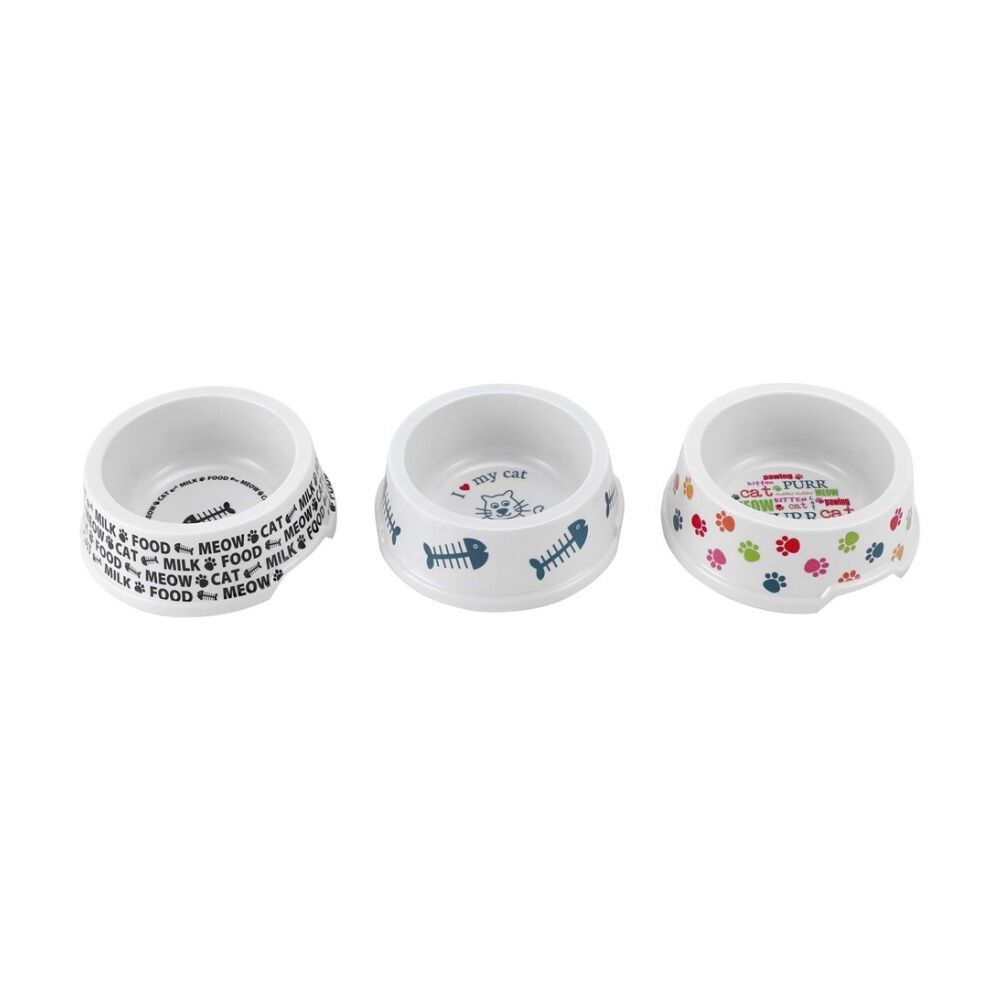 8PK Paws And Claws Printed Melamine Pet Cat Bowl Assorted 14.5x5.5cm 200ml