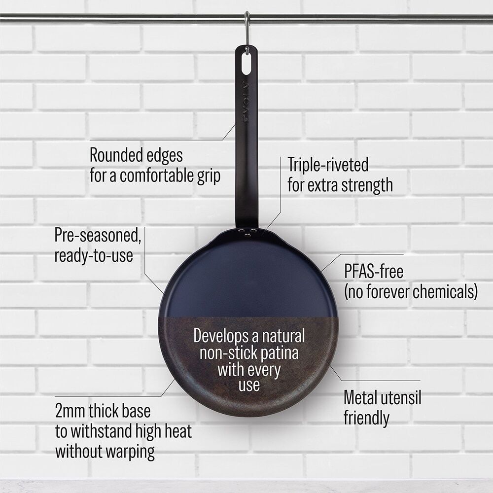Evolv Pre-Seasoned Heavy Gauge Fast Heat Carbon Steel Crepe Pan 24cm