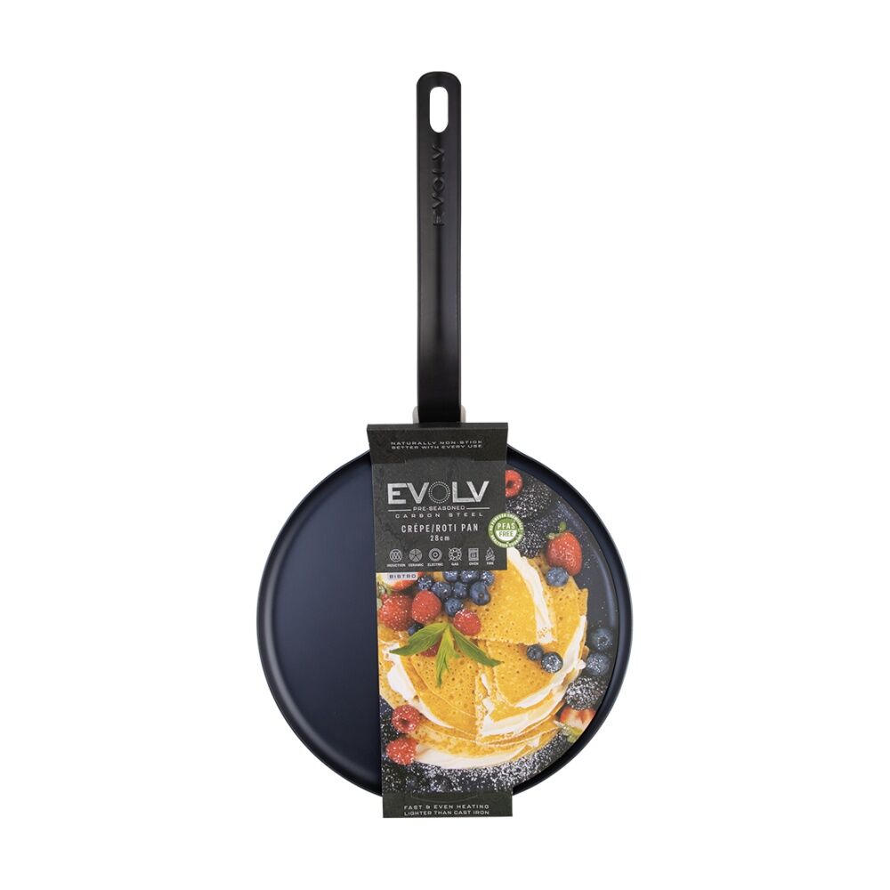 Evolv Pre-Seasoned Heavy Gauge Fast Heat Carbon Steel Crepe Pan 28cm