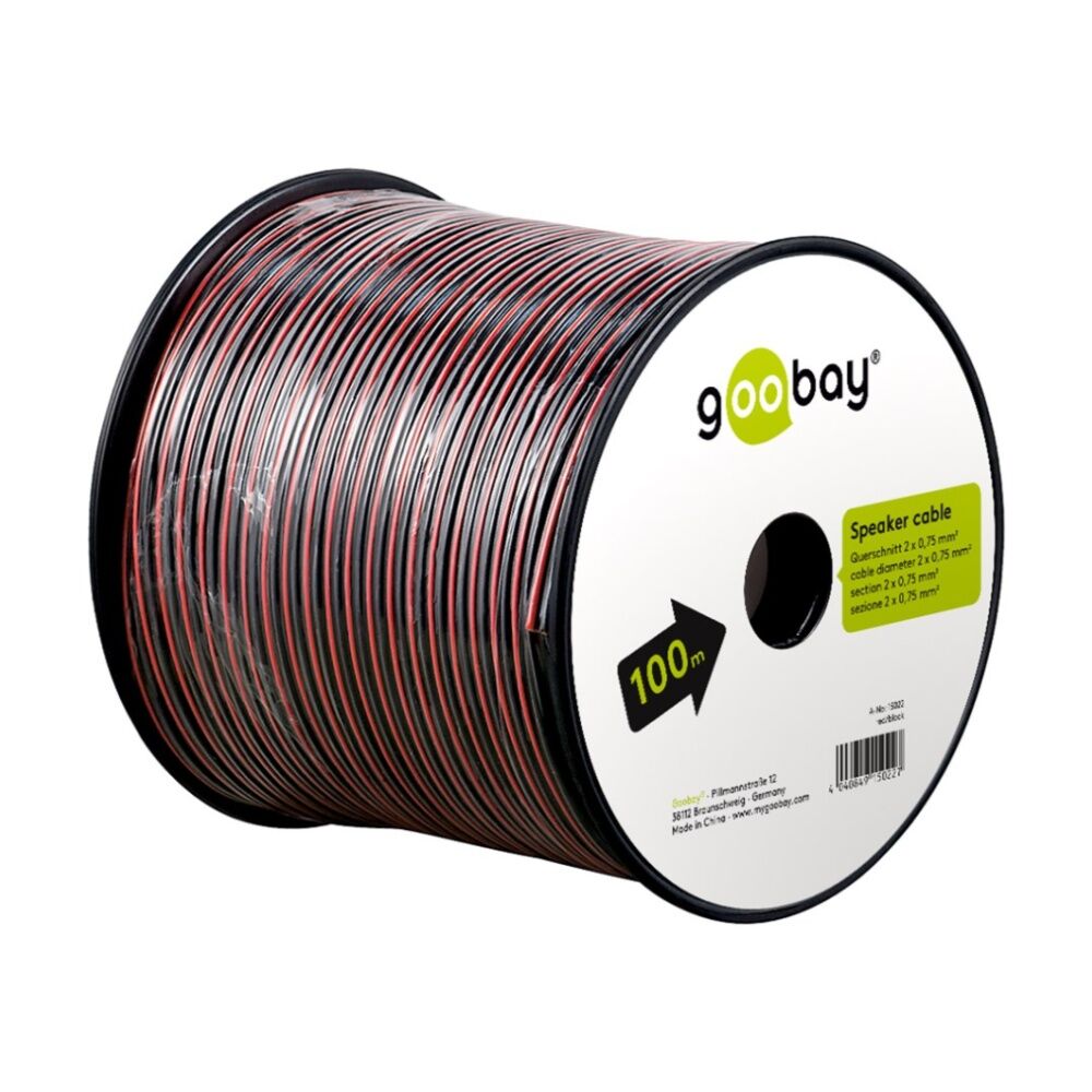 Goobay Speaker Cable 2 x 0.75 Sq mm CCA 100M Home Theater Wiring - Red/Black