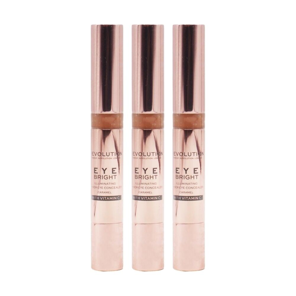 3PK Revolution Eye Bright Concealer Illuminating Under-Eye Makeup Caramel 4g