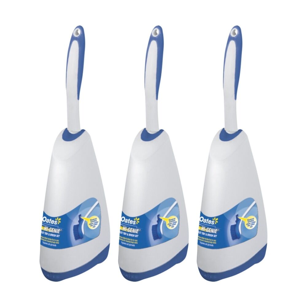 3PK Oates Hi-Genie Toilet Tidy Set Hygienic Brush With Ergonomic Handle