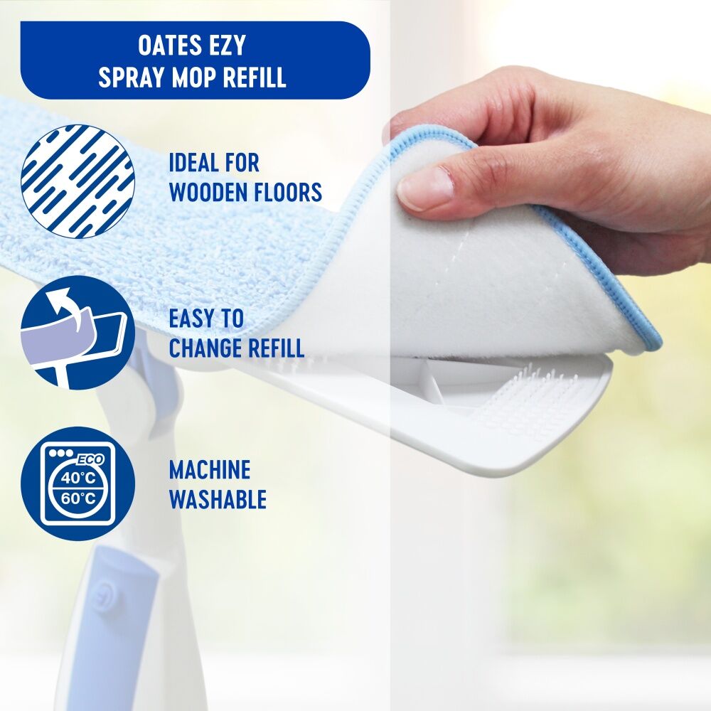 3PK Oates Ezy Spray Mop Refill Microfibre Pad Streakless Cleaning
