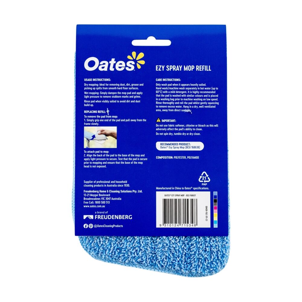 3PK Oates Ezy Spray Mop Refill Microfibre Pad Streakless Cleaning