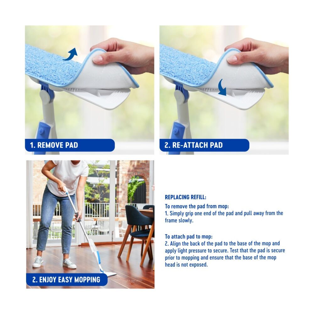 3PK Oates Ezy Spray Mop Refill Microfibre Pad Streakless Cleaning