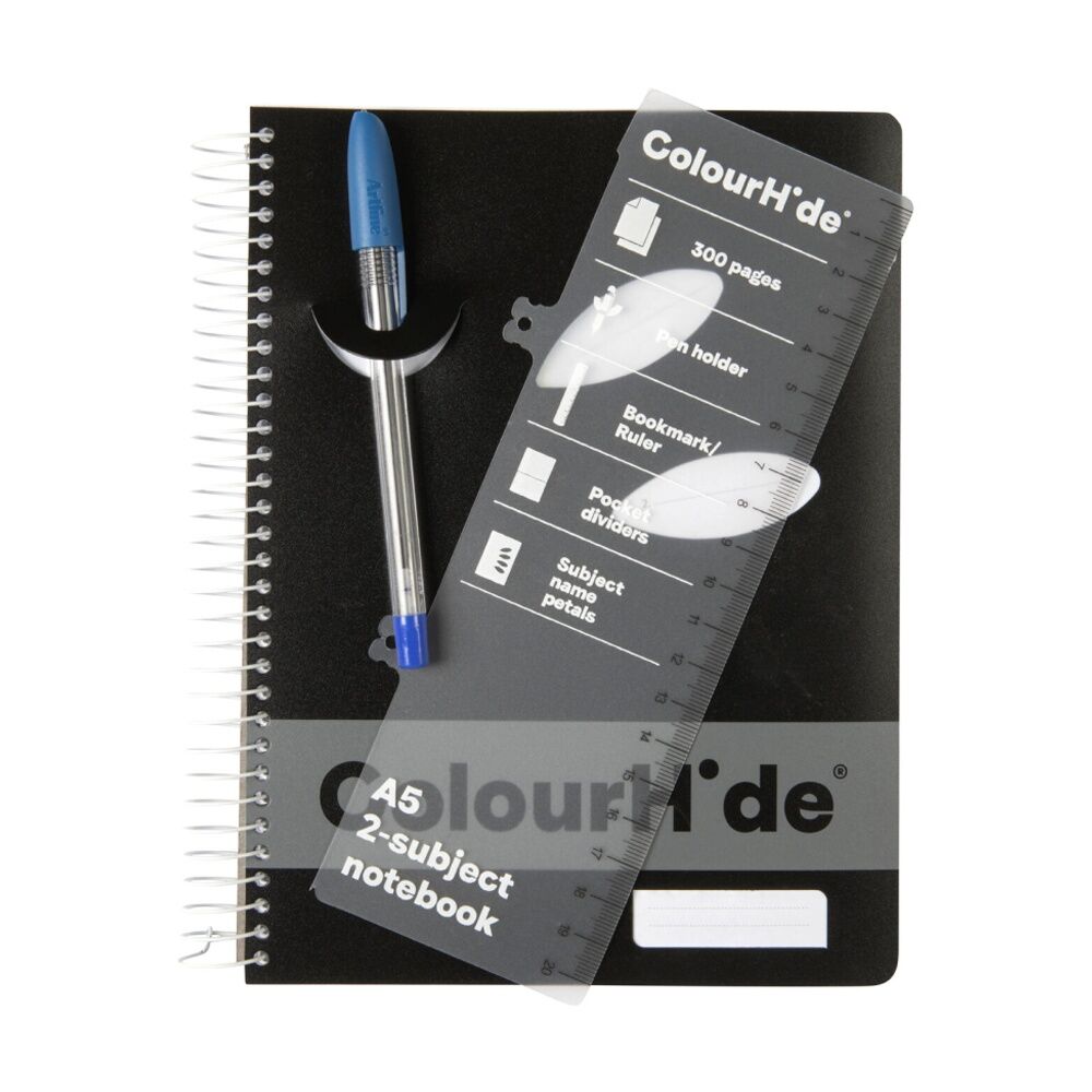 5PK Colourhide A5 Spiral Subject Book School Writing Notebook 300 Pages Black