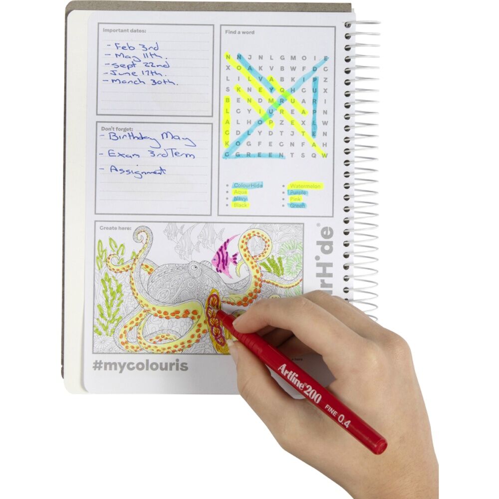 5PK Colourhide A5 Spiral Subject Book School Writing Notebook 300 Pages Black