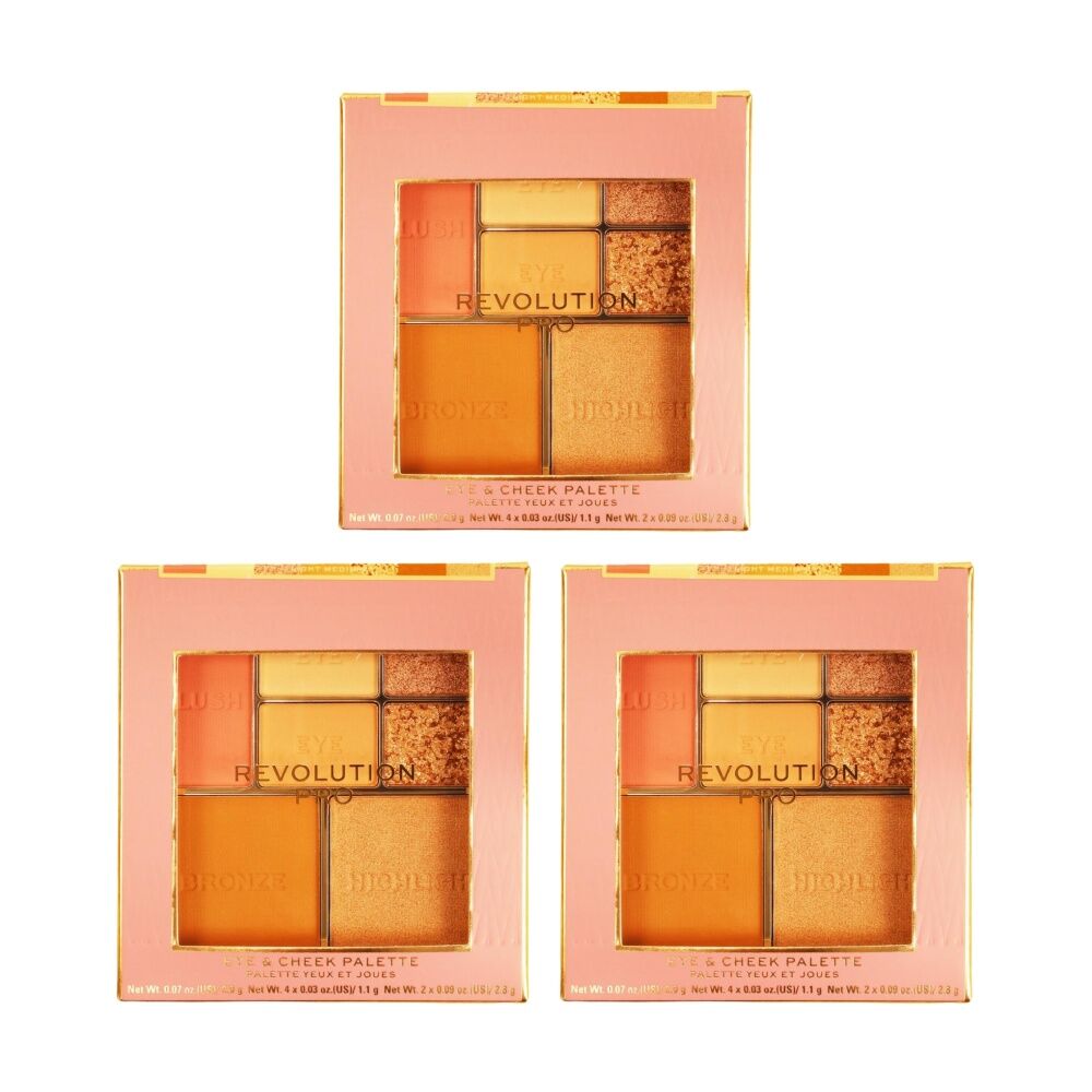 3PK Revolution Pro Iconic Eye & Cheek Makeup Palette Light/Medium 2.8g