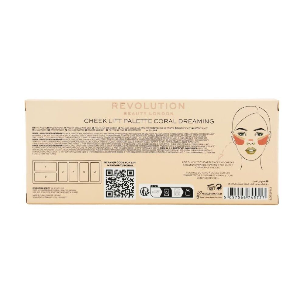 3PK Revolution Cheek Lift Palette Coral Dreaming Face Blush Makeup 1.8g