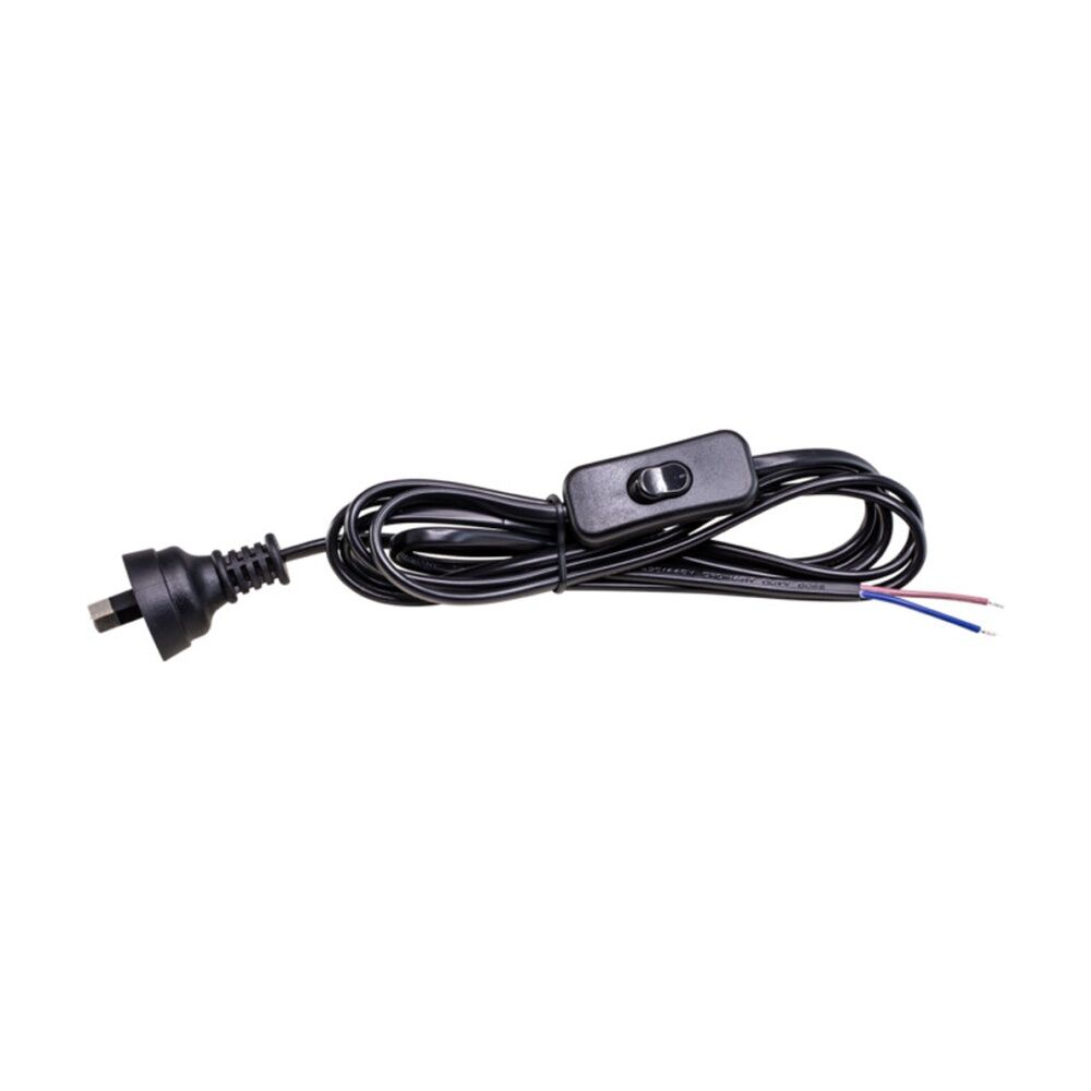 8PK Doss Inline Switch Power Lead Black 2.3Mt 2 Core Cord 2.3m Cable