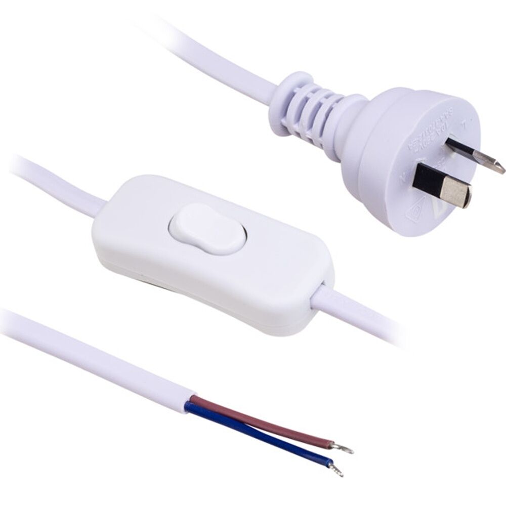 4PK Doss Inline Switch Power Lead White 2.3M 2 Core Cable Cord Australian