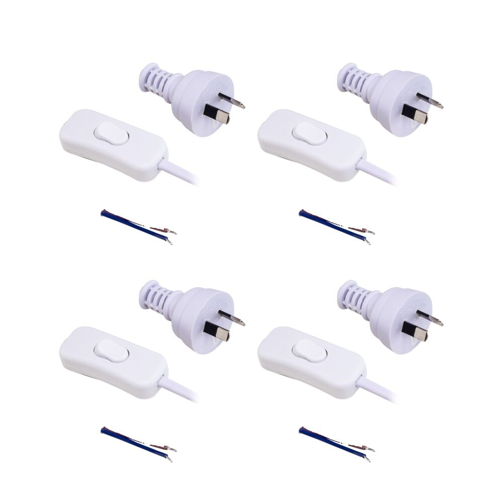 4PK Doss Inline Switch Power Lead White 2.3M 2 Core Cable Cord Australian