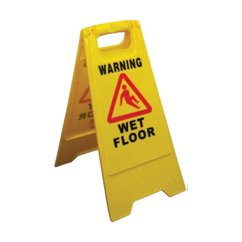 Edco Lightweight & Compact Contractor Wet Floor Sign Yellow 61x29x32cm