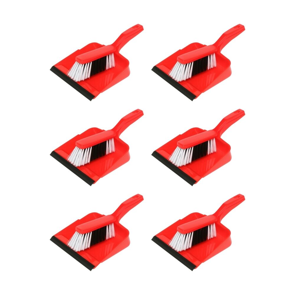 6PK Edco Flagged Fill Dustpan & Brush Set Commercial/Domestic Red 220x110mm