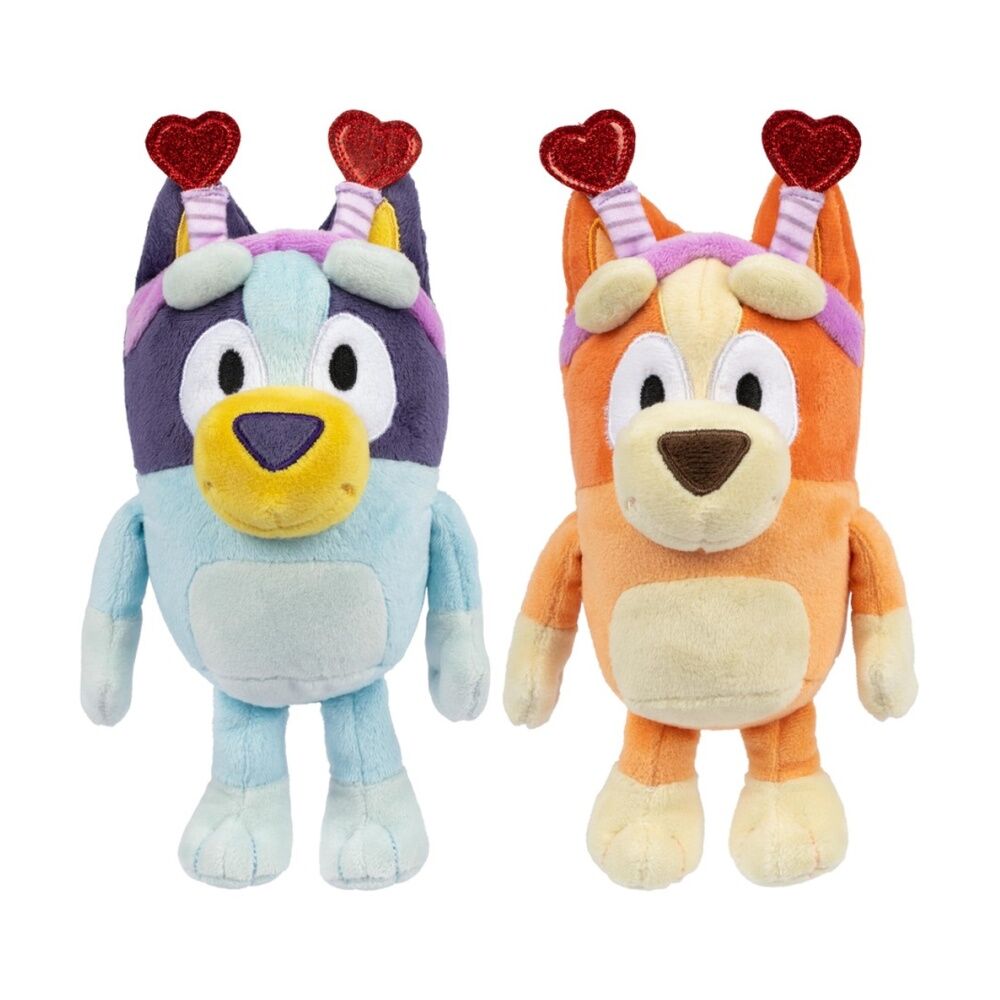 2PK Bluey Super-Soft Smoochy Kiss Valentines Single Kids Plush Toy 3y+ Assorted