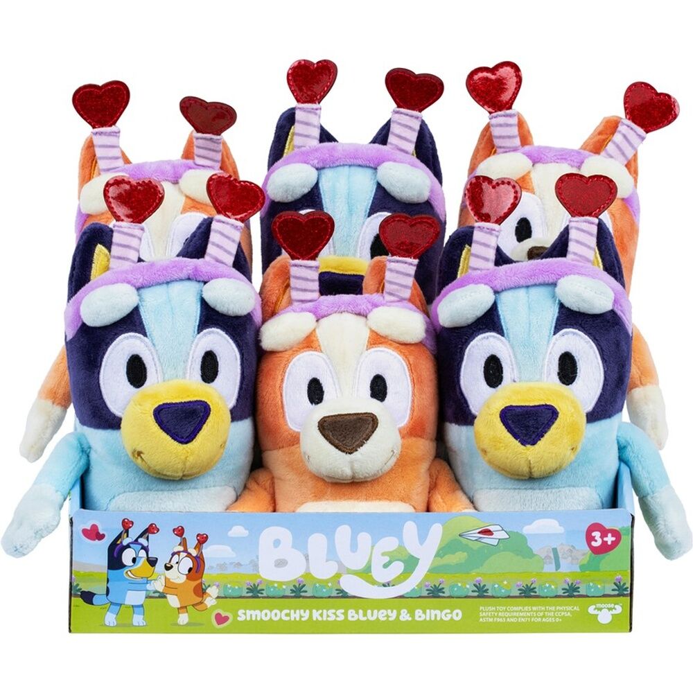 2PK Bluey Super-Soft Smoochy Kiss Valentines Single Kids Plush Toy 3y+ Assorted