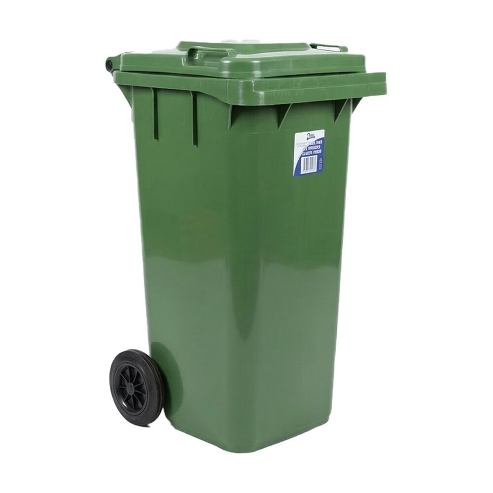 Edco Heavy-Duty Structure UV Stable Plastic Bin With Wheels Green 120L