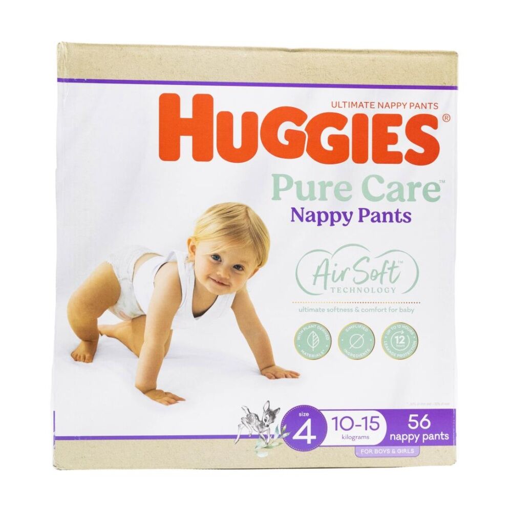 2x 56pc Huggies Pure Care Air Soft Nappy Pants Size 4 Boys & Girls 10-15kg