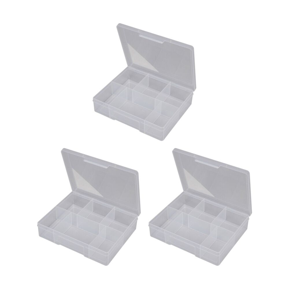 3PK Fischer Plastic 6 Compartment Storage Box Medium Case