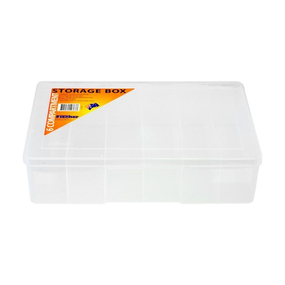 2PK Fischer Plastic 6 Compartment Storage Box Large Deep Case