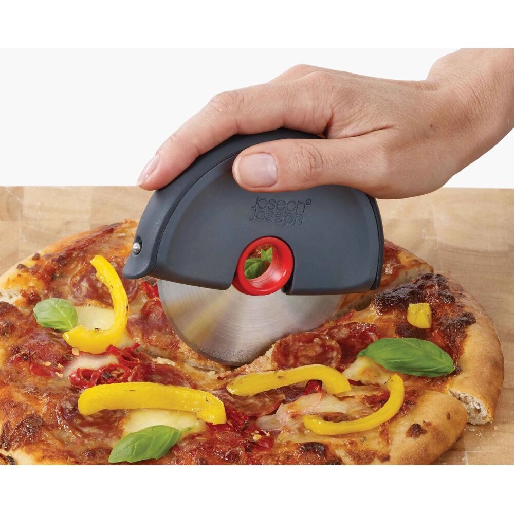 2PK Joseph Joseph Disc Easy-Clean Pizza Wheel Grey-Red Removable Blade