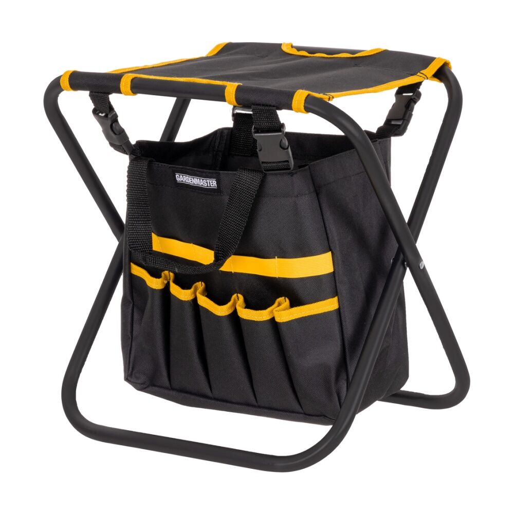 Gardenmaster Foldable Seat W/ Storage & 7 Pockets 48x20x5cm Black/Yellow