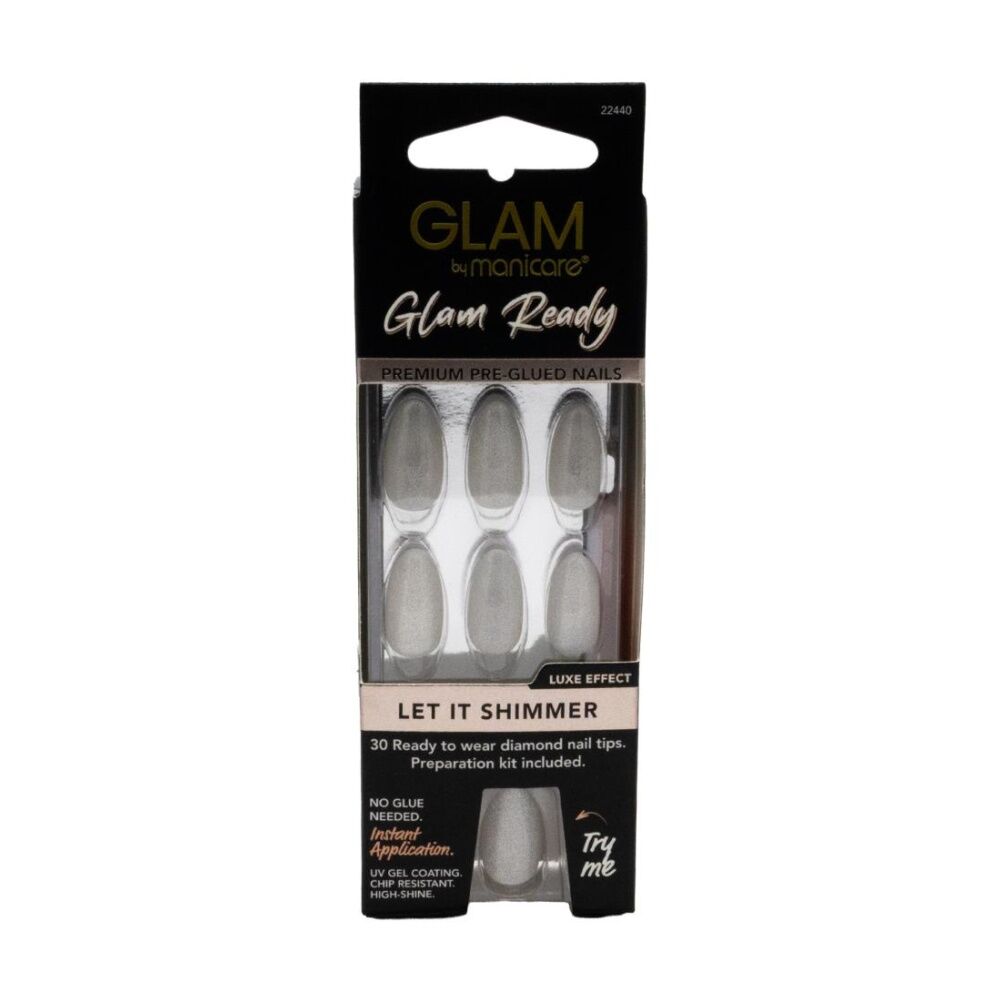 12PK Manicare Glam Ready Premium Pre Glued Nails Let It Shimmer High Shine