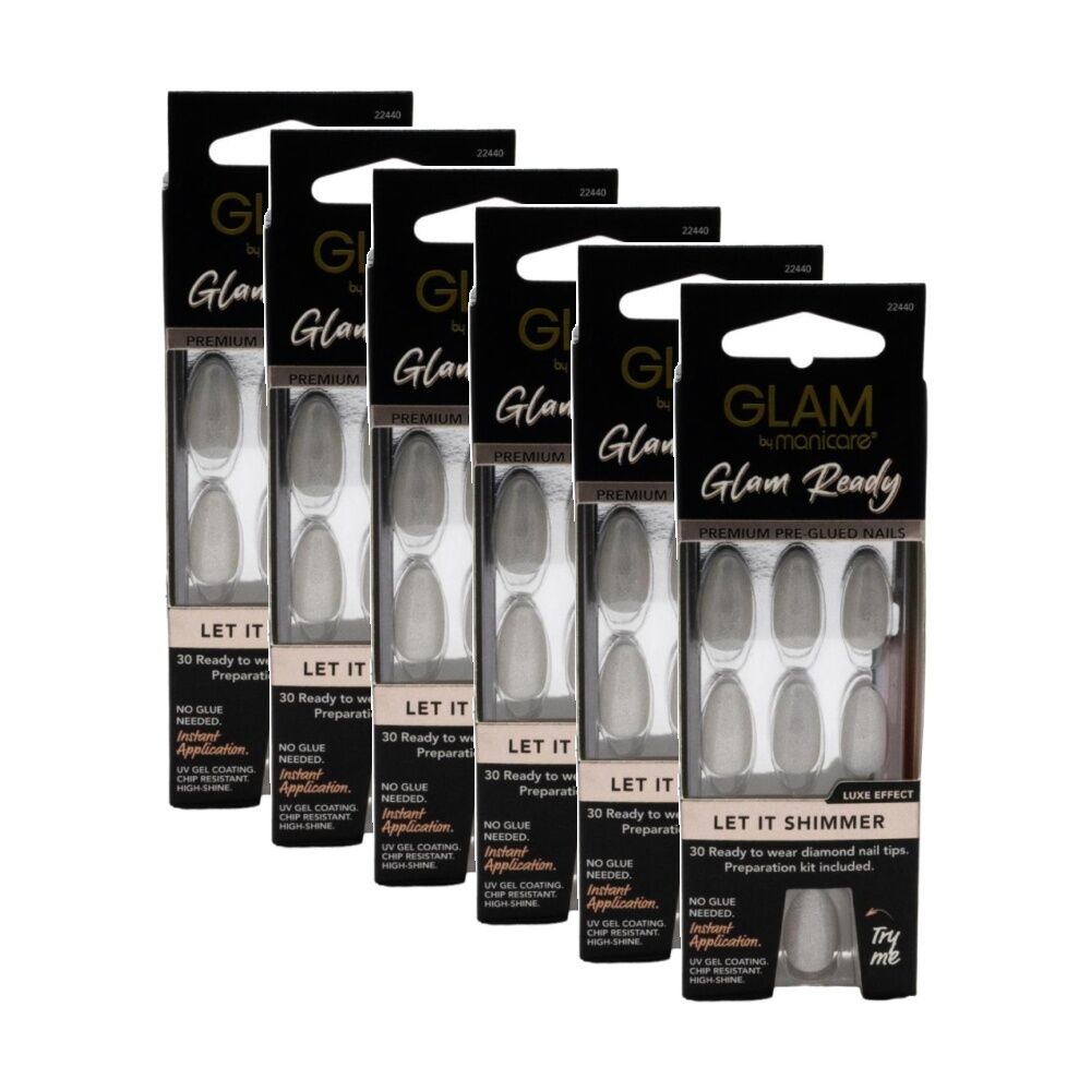 6PK Manicare Glam Ready Premium Pre Glued Nails Let It Shimmer High Shine