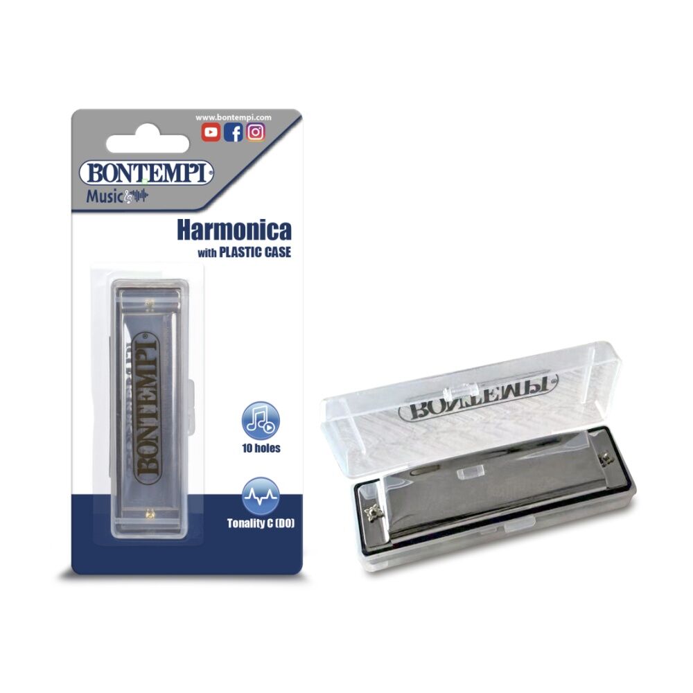 Bontempi Metal Harmonica 10 Note With Plastic Case Compact Music Instrument