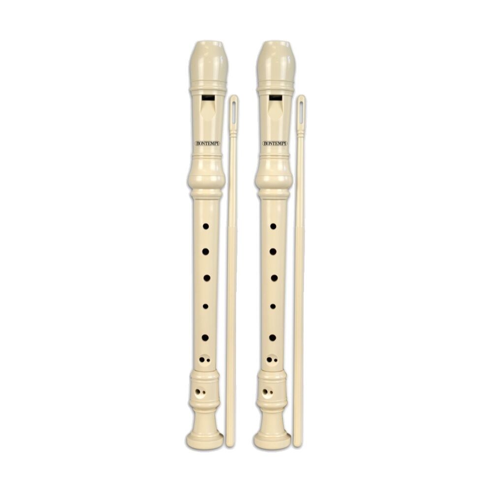 2PK Bontempi Recorder Ivory Baroque Fingering With Brush In Box Music Instrument