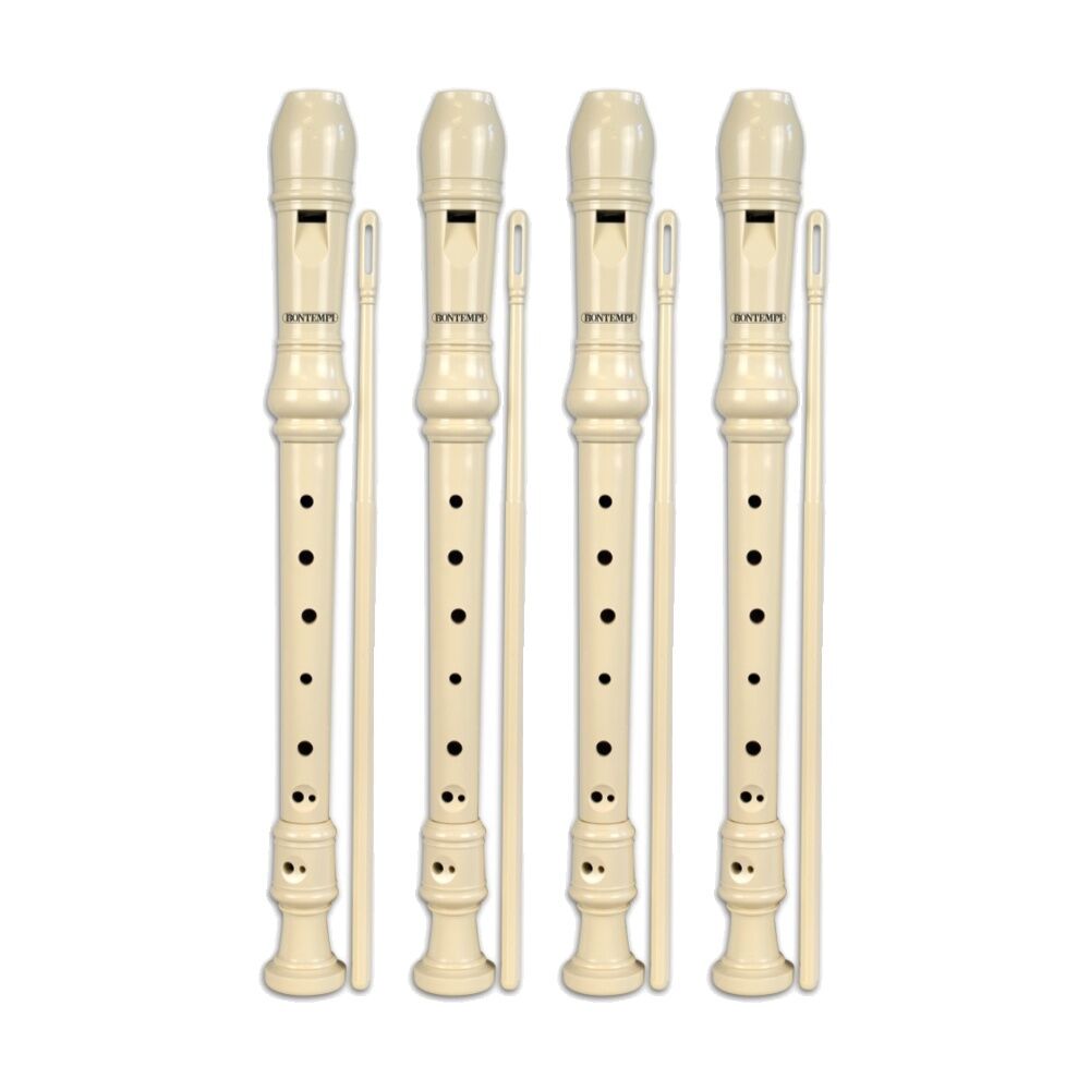 4PK Bontempi Recorder Ivory Baroque Fingering With Brush In Box Music Instrument