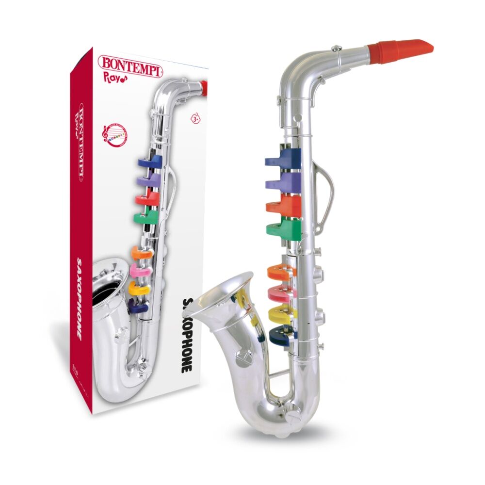 Bontempi Silver Saxophone With 8 Coloured Keys Musical Instrument 42cm