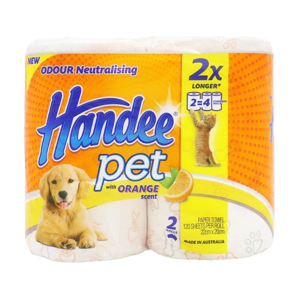 4PK Handee Paper Towel 2 Pack Odour Neutralising For Pets 120 Sheets Per Roll