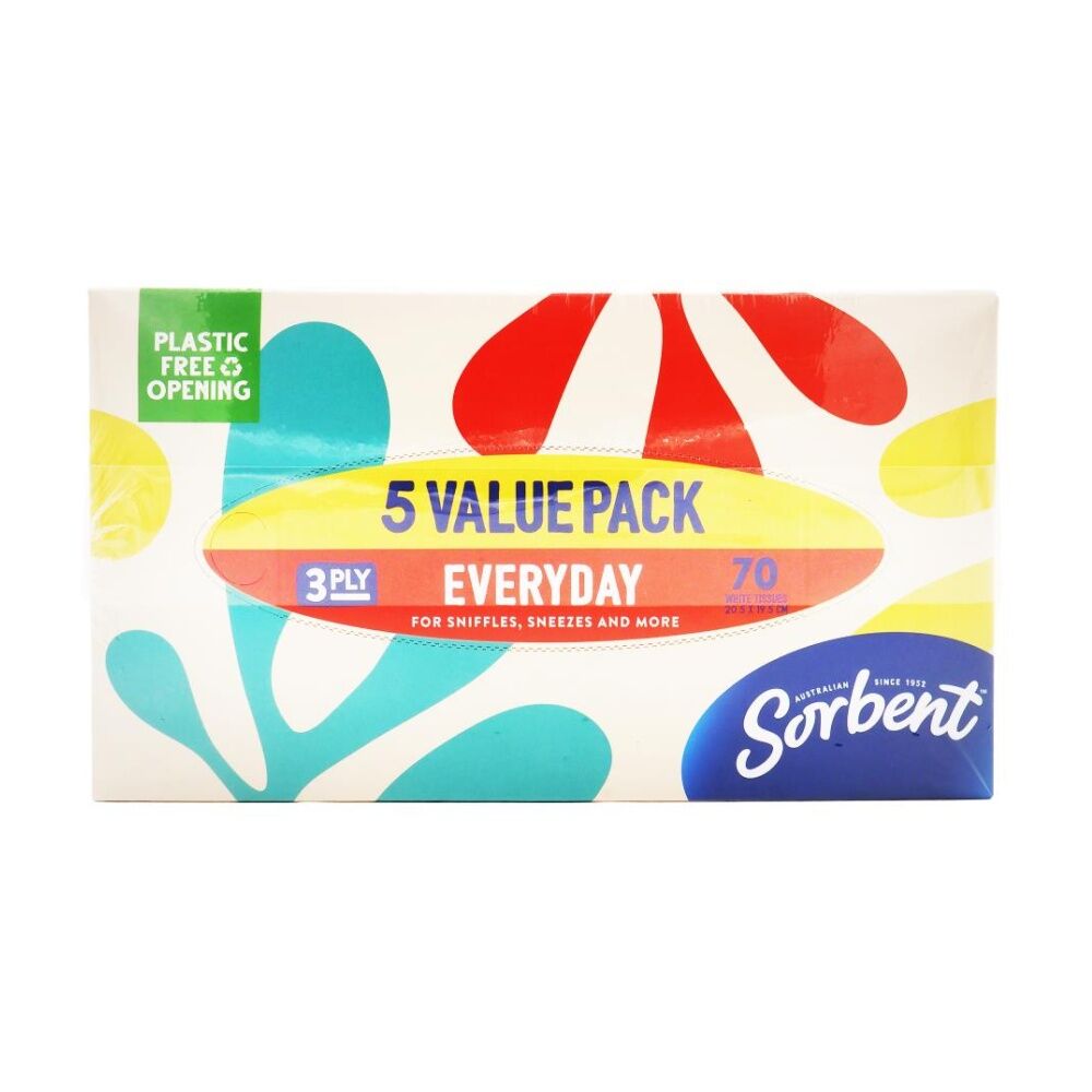 6x 5x70pc Sorbent 3 Ply White Tissues Soft Durable Everyday Use Pack