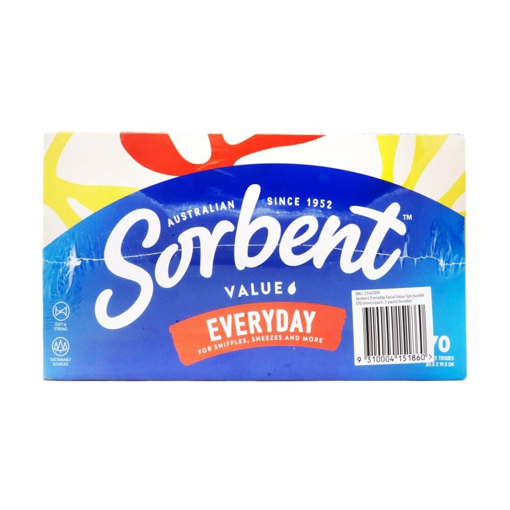 6x 5x70pc Sorbent 3 Ply White Tissues Soft Durable Everyday Use Pack