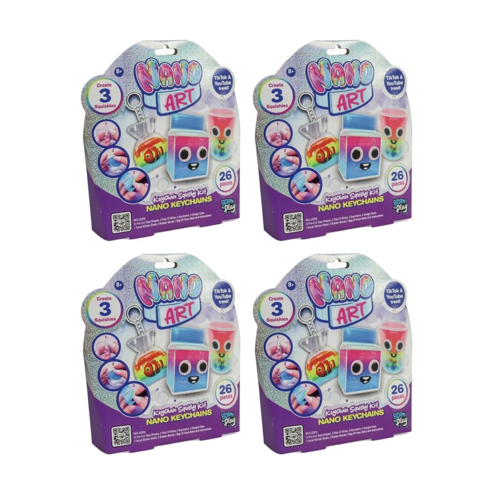 4PK Born To Play Nano Art Keychain Kit Assorted Craft Set 6y+