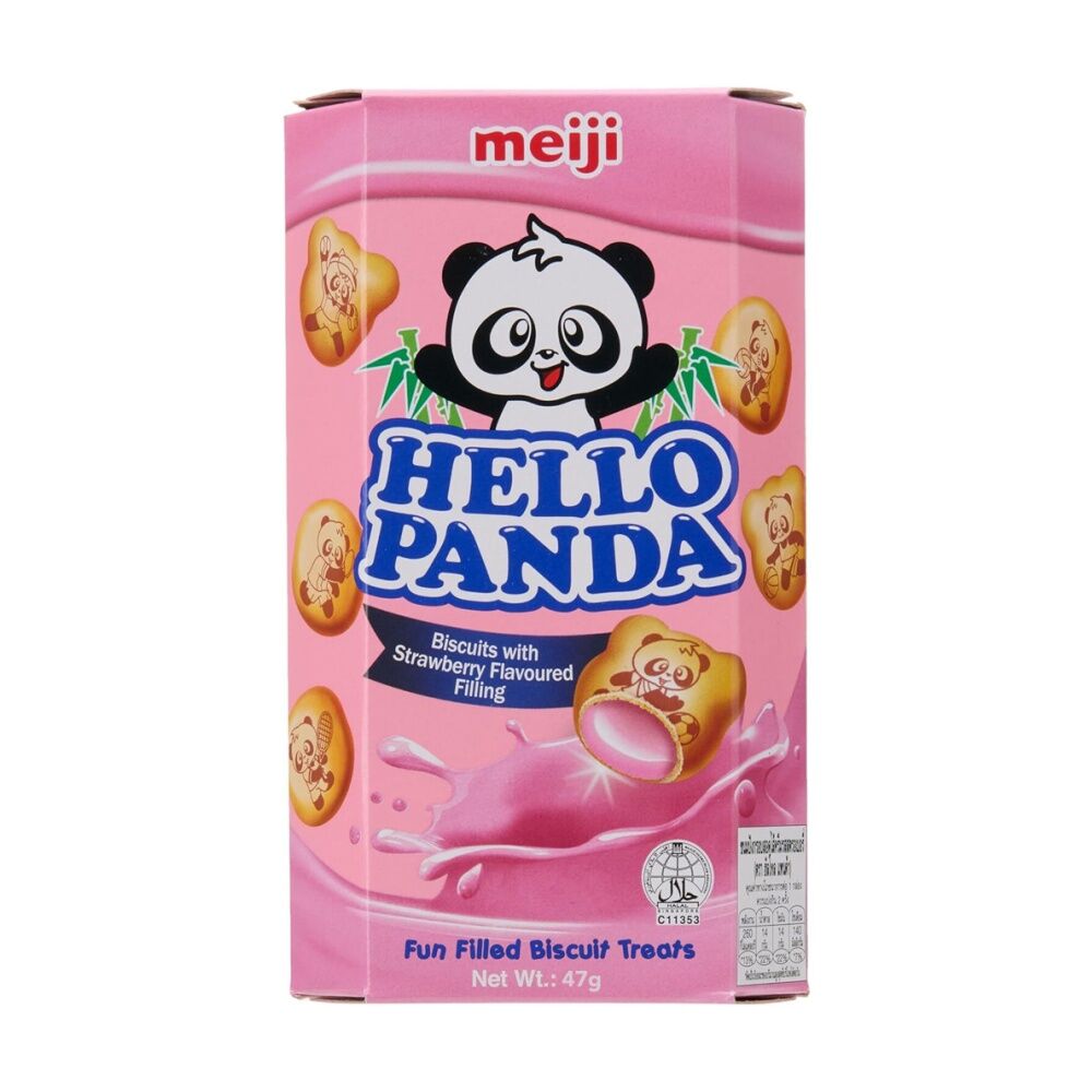 5PK Meiji Hello Panda Biscuits Strawberry Flavoured Filling Treat 47g