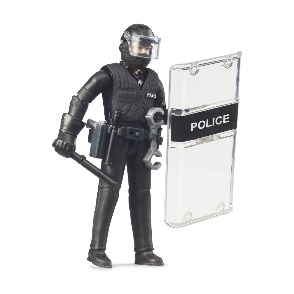 Bruder Bworld Police Special Forces Figure With Protective Shield & Helmet Toy