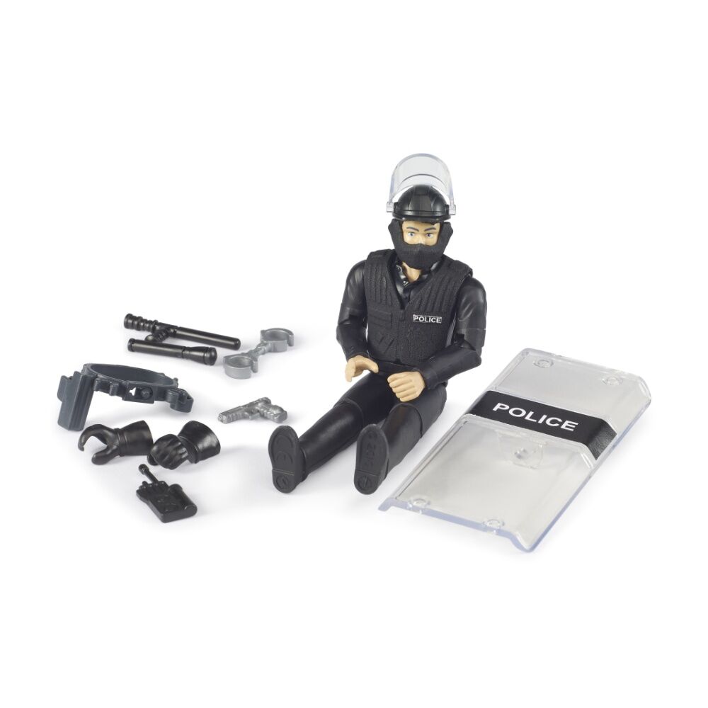 Bruder Bworld Police Special Forces Figure With Protective Shield & Helmet Toy