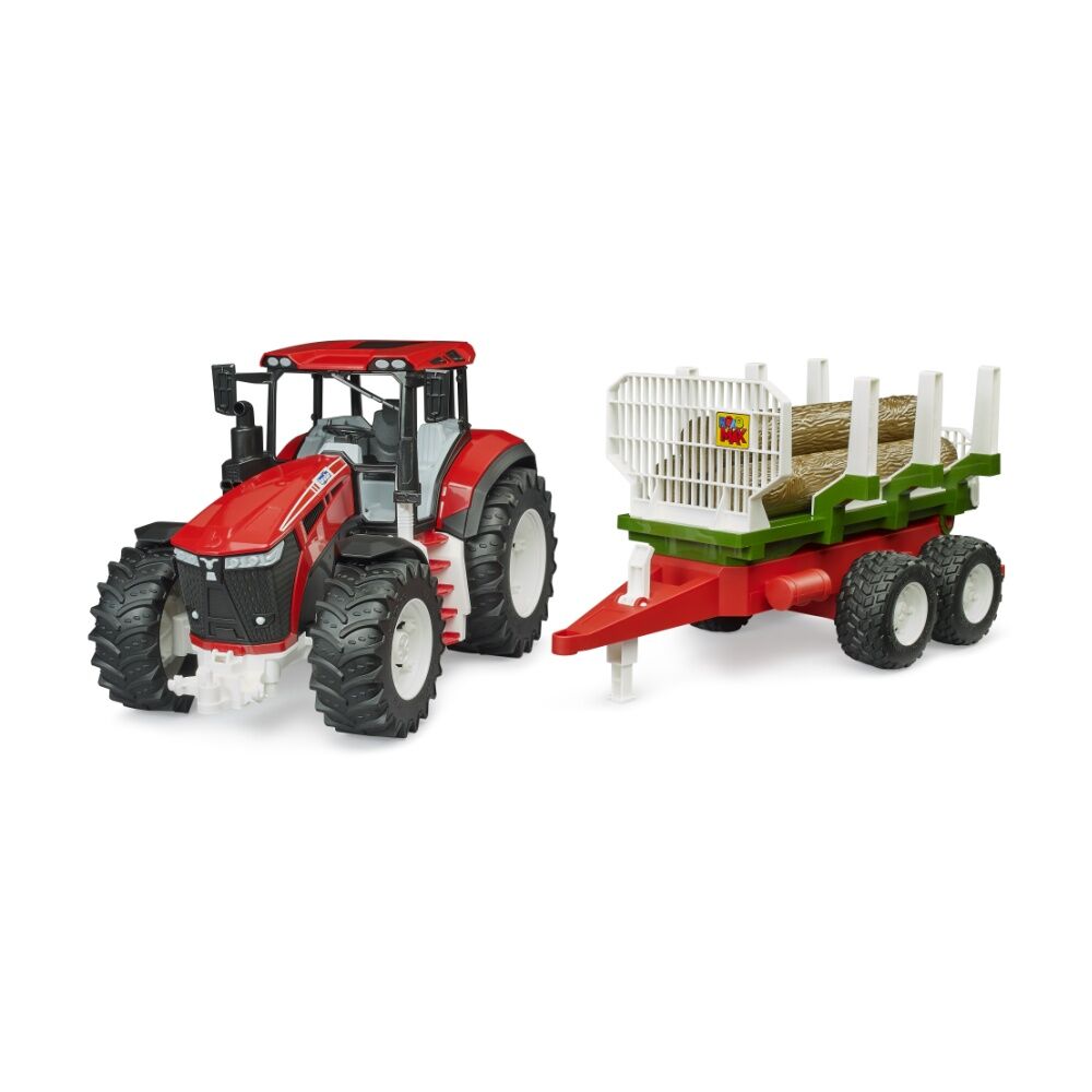 Bruder Roadmax Tractor With Forestry Trailer Tipping 3 Logs Toy 2y+