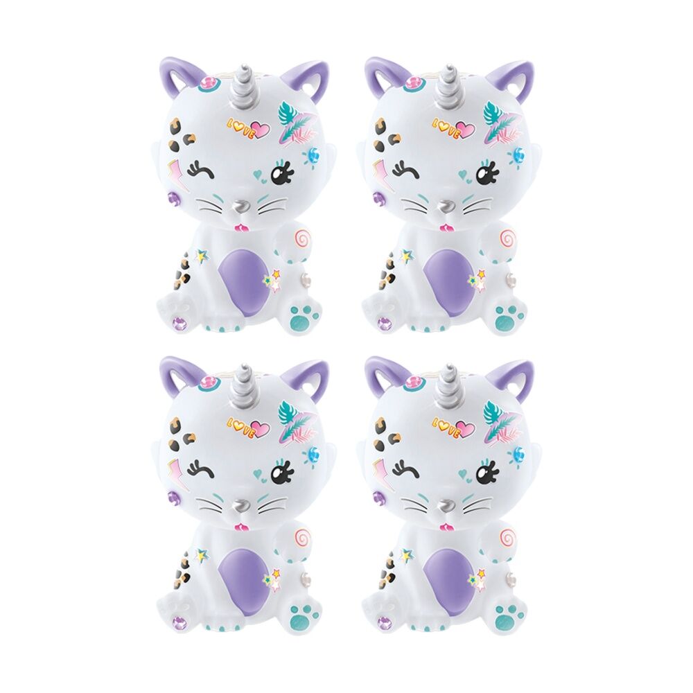 4PK Canal Toys Mini Figure Glow In The Dark Cat Unicorn DIY Kit 6y+ Multicolour