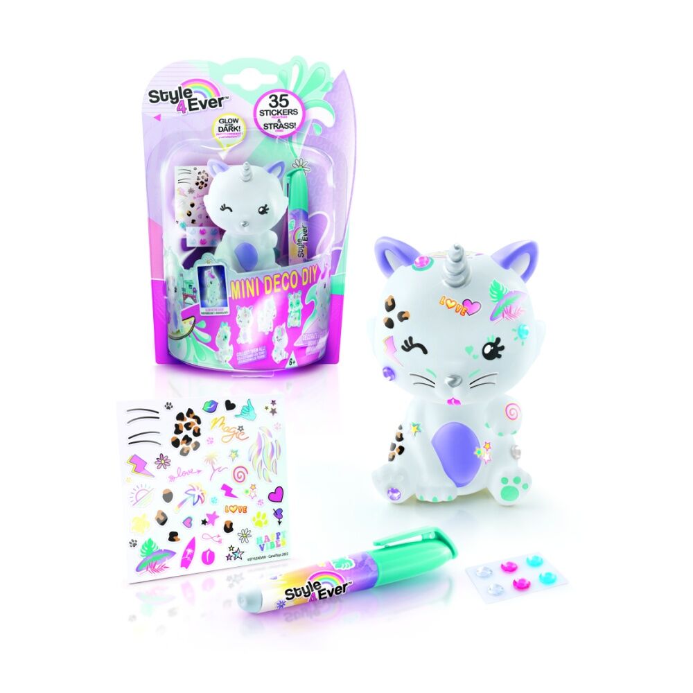 4PK Canal Toys Mini Figure Glow In The Dark Cat Unicorn DIY Kit 6y+ Multicolour