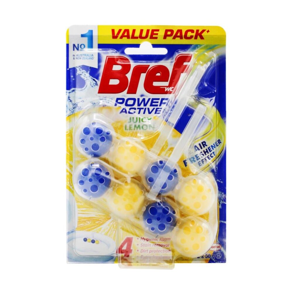 6x 2pc Bref Toilet Cage Power Active Juicy Lemon Value Pack Freshner 50g